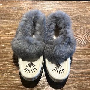 Womens Cute 5 leather rabbit fur moccasins